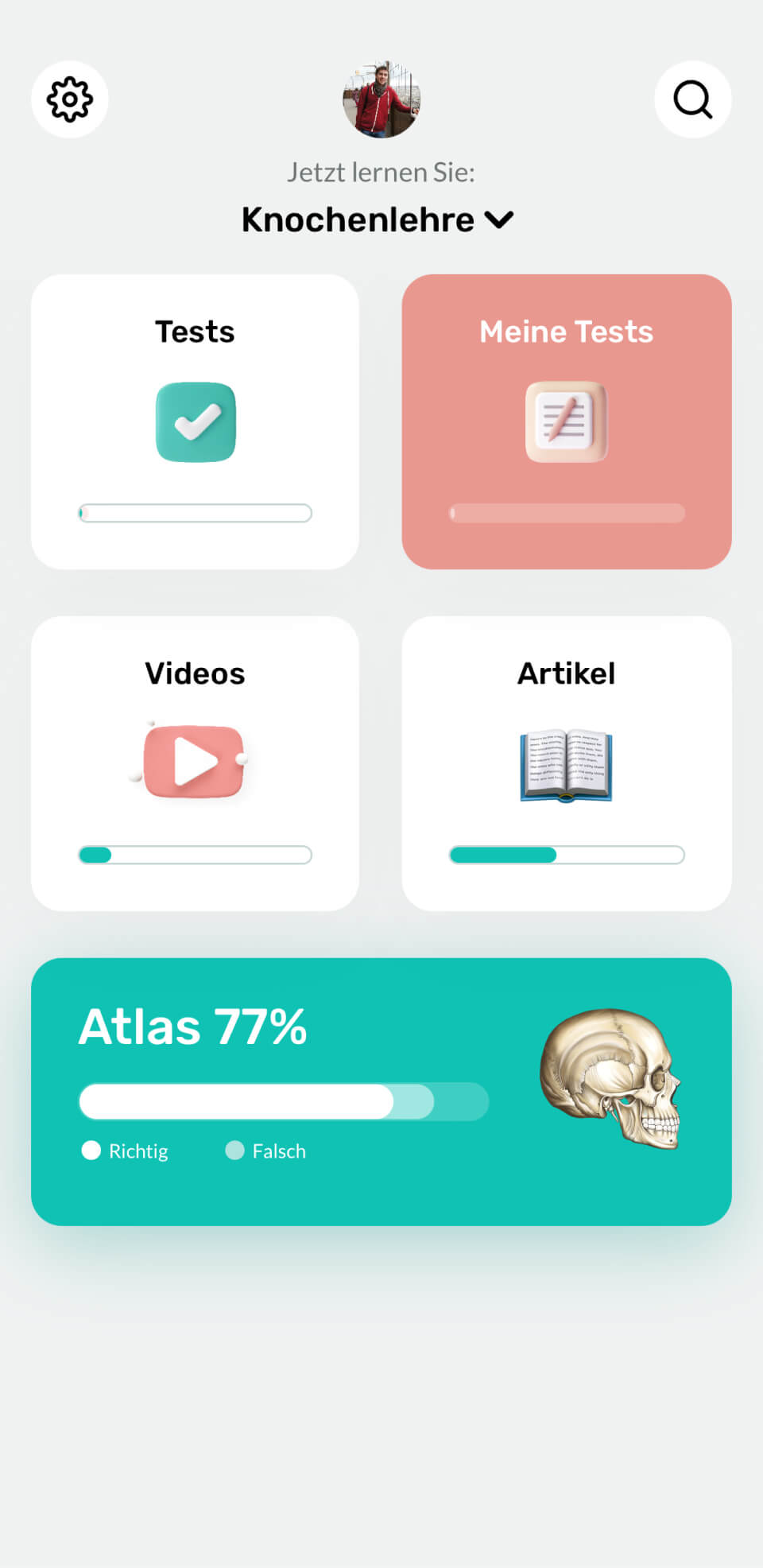 Hauptbildschirm der App Easy Anatomy